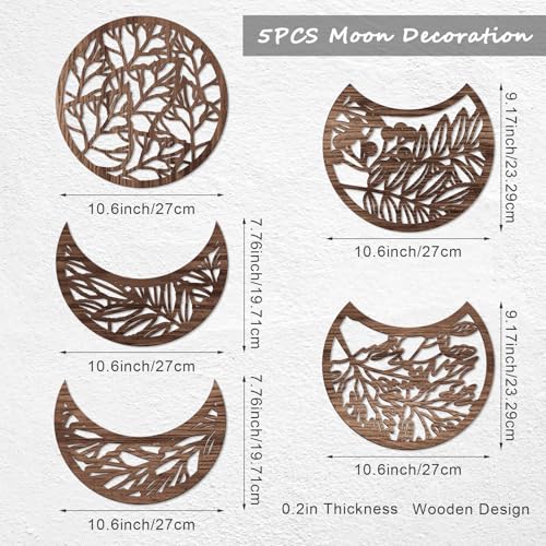 Jetec 5 Pcs Moon Phases Wall Art Decor,Brown,10.6 Inch,Botanical Brown 10.6 Inch Botanical