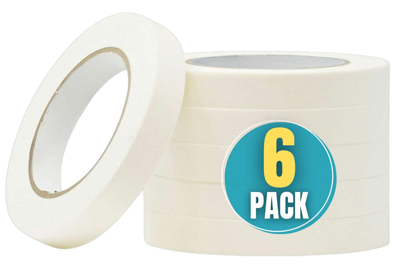 1InTheOffice Masking Tape 0.7" x 60 Yards, Thin Painter’s Tape, Low Residue, Beige, 6-Pack