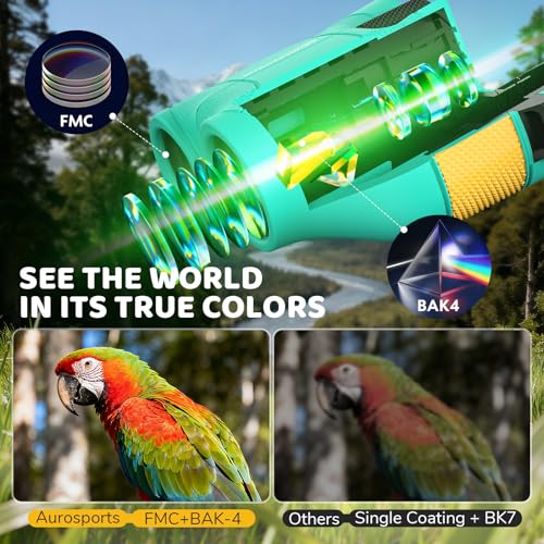 Aurosports 15x25 Compact Binoculars for Kids with Bird Guide Book, Green