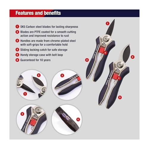 Spear & Jackson Razorsharp Mini Pruner Set for Small Garden Tasks and Bonsai Care, 2 Piece Precision Compact Lightweight Ergonomic Pruning Shears