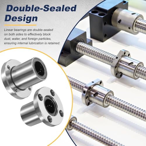 sourcing map 4 Pack LMF20UU Linear Ball Bearings, 20mm Bore Round Flange Linear Ball Bearings Flange Motion Bushing with Double Side Rubber Seal ABEC3 for CNC, 3D Printer