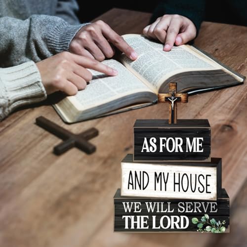 4 Pcs Bible Verse Table Decoration,As for Me and My House We Will Serve the Lord Wooden Block Signs,Scripture Table Centerpiece for Christian Home Office Church Bible3
