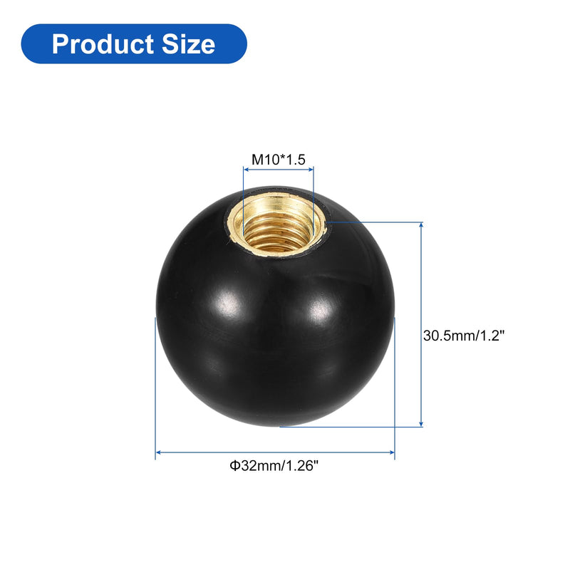 [Australia - AusPower] - uxcell Threaded Ball Knobs, M10 Female Thread Thermoset Ball Knob 32mm Dia Round Operation Ball Handles with Copper Insert for Machine Lever Handle, Black 