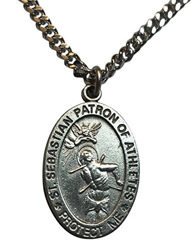 Solid Pewter Football Medal with Chain and Saint Sebastian Holy Card Boxed Set