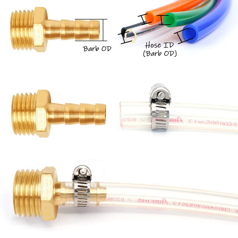 [Australia - AusPower] - 6PCS Brass Hose Barb Fittings 1/4" NPT Male to 3/8" Barb Adapter Connector Include 6 Stainless Steel Clamps for Water/Oil/Gas 3/8"Barb 1/4"NPT Male 
