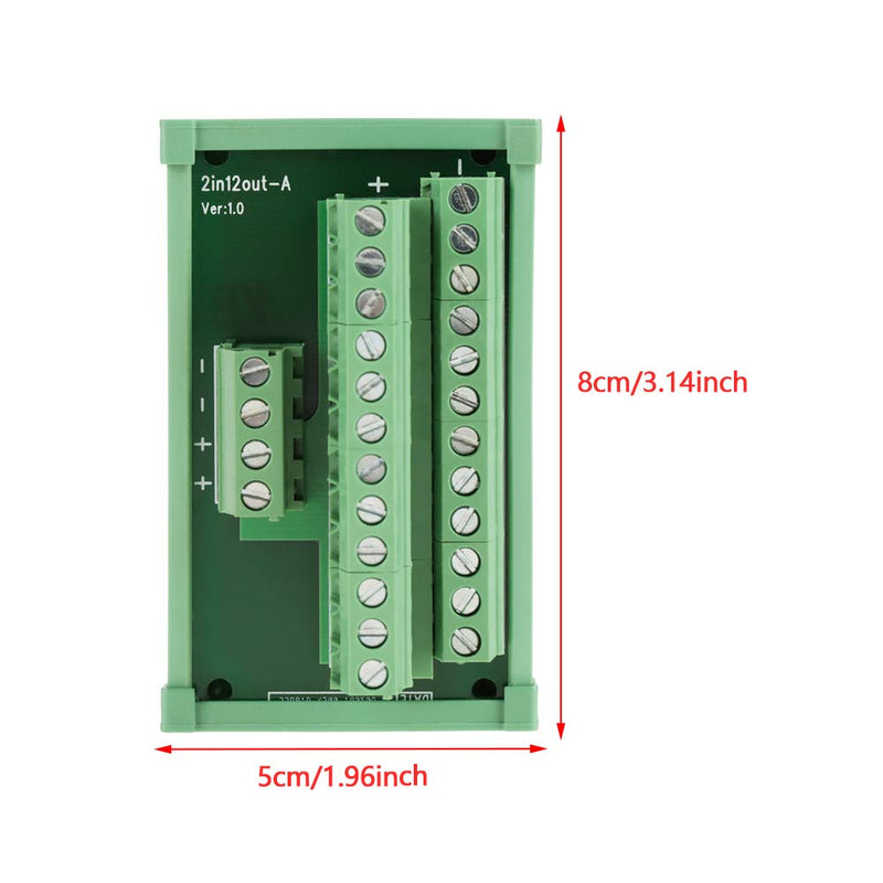 12-Position Power Distributor for DIN Rail Mounting with Screw Terminals Made of Polycarbonate (PC) in Green Electrical Distribution Box for Electrical Installation