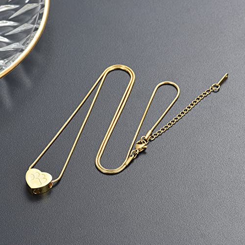 Pet Cremation Jewelry for Ashes Pendant Paw Print Pet Heart Urn Necklace Memorial Keepsake Jewelry for Pet/Dog's/Cat's Ashes Pet Lover Gift Paw-Gold
