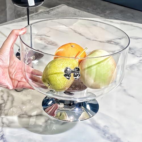 Cabilock Footed Fruit Bowl 9 inch Clear Acrylic Trifle Bowl with Pedestal Base Tall Dessert Display Stand for Fruit Desserts Snacks Kitchen Counter Home Party Decor