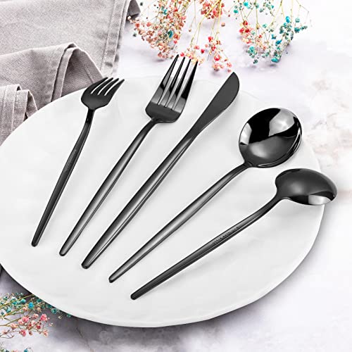 Black Silverware Set, KassKa 20 Pieces Flatware Cutlery Set, Stainless Steel Utensils Set Spoon Fork Knives Set for Home Restaurant and Kitchen, Mirror Polished Finished, Service for 4 Mirror Black 1