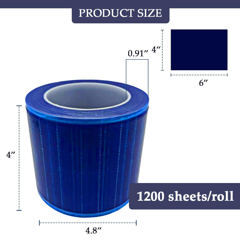 1200 Sheets Dental Barrier Film Roll 4 "x 6" Disposable Perforated Adhesive Barrier Tape for Tatto Parlor,Beauty Salon,Dental Clinic Blue