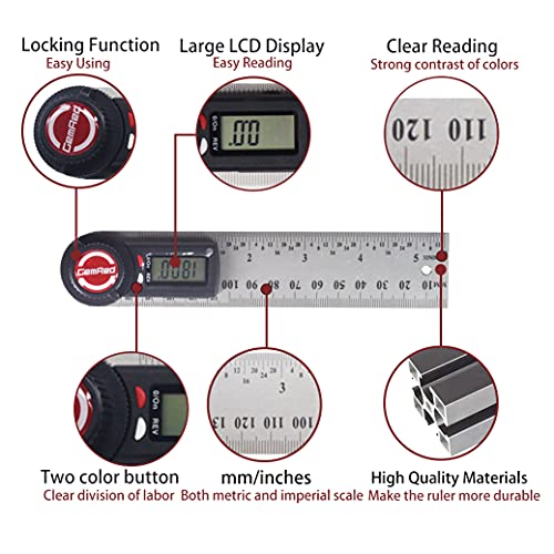 GemRed Protractor Digital 150 mm Stainless Steel Digital Protractor | LCD Display 360° Multi Angle Ruler Angle Gauge for Mechanical Engineering, Woodworking, Construction, DIY (Battery Included) 150mm