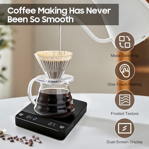 Reachargeable Mini Coffee Scale with Timer, 0.1g Accuracy 3kg High Precision Dual Digital HD LED Screen Display Kitchen Scale for Home, Travel, Labs, Gold