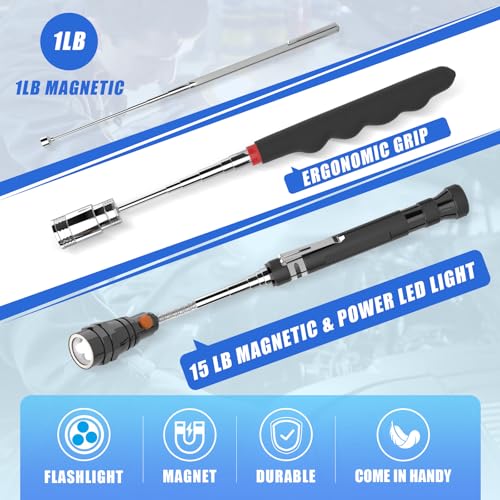 FFIPBGE 5-piece magnetic pickup tool set with rods, flashlight, swivel inspection mirrors, and magnetic sweepers