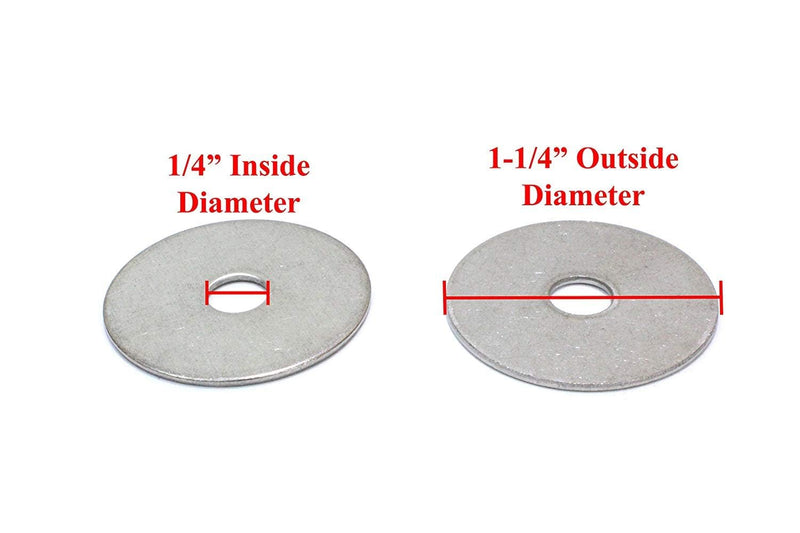 [Australia - AusPower] - Pack of 100 Stainless Steel Fender Washers - 1/4 x 1-1/4-Inch Bolt Dropper Flat Washers for Screws and Bolts - Corrosion Resistant for Wood, Metal, and Wet Environments 1/4" x 1-1/4" OD (100 pcs) 