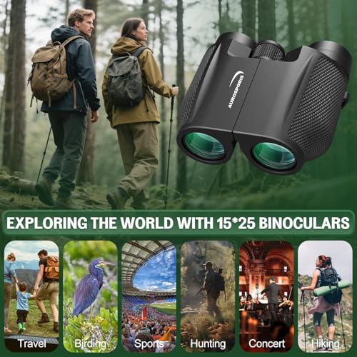 Aurosports 12x32 Compact Binoculars for Adults - Small Binoculars with FMC Lens & BAK4 Prism - Wide 273ft/1000yds Field of View - Easy Focus Binos for Bird Watching Traveling Gifts for Men Women 12x32-Compact