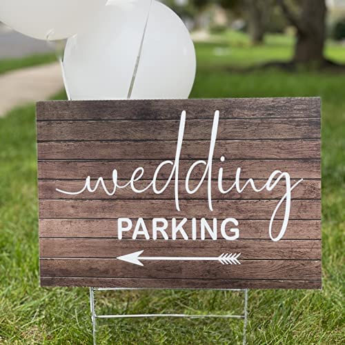Wedding Parking This Way | Directional Arrow | Lawn Yard Sign | Double Sided | Wooden | MADE IN USA | Modern & Simple Design | Boho | Rustic | Farmhouse | Venue Decor | 3 Pack | (LS 30)
