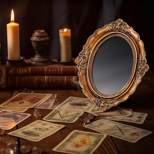 AceOrbit Black Obsidian Look Scrying Mirror, Vintage Frame, Oval 8 x 9.8 in Oval Style 8 x 9.8 Inch