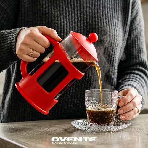 OVENTE French Press Coffee Maker 34oz with 4-Level Filtration, Red FPT34R 34 Ounce