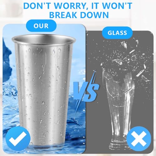 KISEER 10 Pack 20 Ounce Stainless Steel Pint Cups Shatterproof Cup Tumblers Unbreakable Metal Drinking Glasses for Bar, Home, Restaurant 20oz-10 Pack