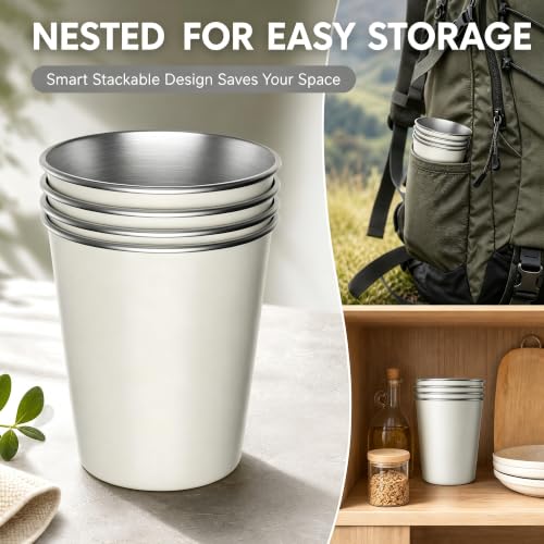 petnaisStainless Steel Cups 11.83 oz for Kids and Adult drinking cup 11.83 ounces 4 Pack White Large Stainless Steel