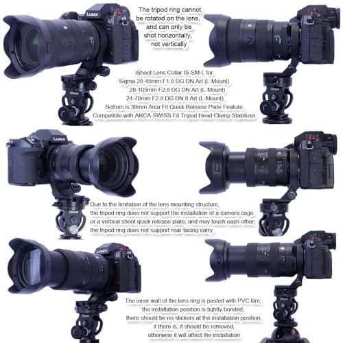 iShoot Lens Collar Tripod Mount Ring Compatible with Sigma 28-45mm F1.8 DG DN Art, 28-105mm F2.8 DG DN Art & 24-70mm F2.8 DG DN II Art L-Mount, Quick Release Plate Bracket Support Arca-swiss Fit Clamp