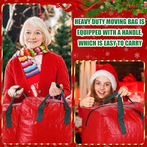Xuniea 4 Pcs 18 Inch Ornament Storage Bags Handles Zipper Holiday,Red Red