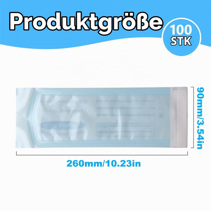 YUZNA 100 x Disposable Sterilisation Bags with SK Closure, Self-Adhesive, Sterilising Bags for Autoclaves (9 x 26 cm)
