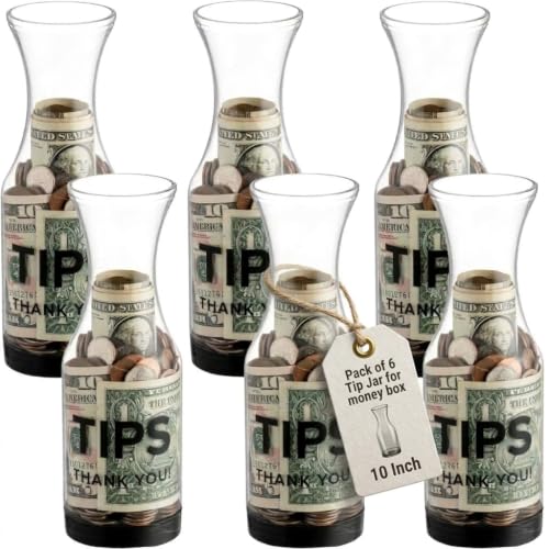 (Set of 6) Tip Jars for Bartenders and Restaurants | Clear SAN Plastic Tip Carafe/Jar for Money | 10-inch Large Cool Tip Container for Restaurants, Bars, Cafes, and Pizzerias by GEEX DEPOT (6)