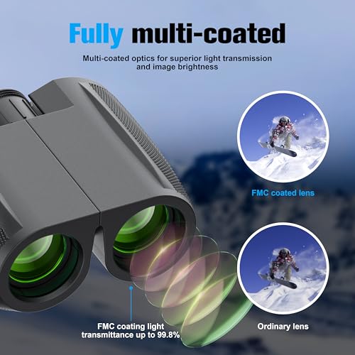 Binoculars 12x25 for Adults and Kids Compact Binocular Waterproof Binocular Wide Field of View for Bird Watching,Hiking,Hunting,Concert Black