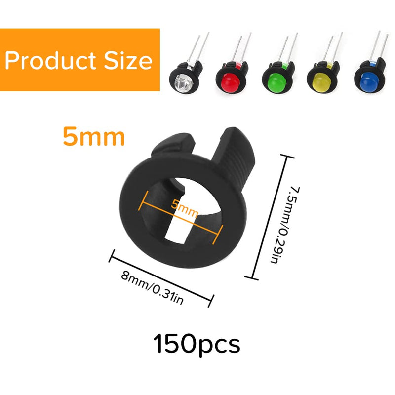 150 Pieces 5 mm Plastic LED Diode Holder, LED Lamp Holder, Clip Bezel Mounting Diode Holder, LED Socket, LED Installation Clip, Black 5mm Kunststoff - B