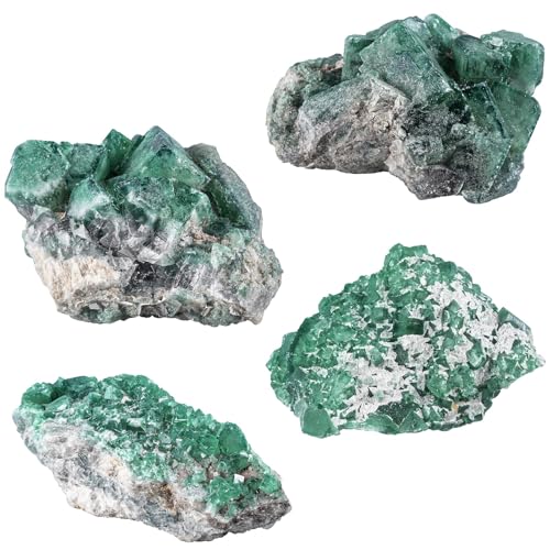 Amogeeli Natural Green Fluorite Crystal for Home Office Tabletop Decor Rough Stone Mineral Specimen for Healing 0.44-0.66 lb