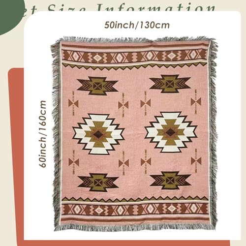 Snycler Boho Throw Blanket for Bed 50 * 60inch Woven Blanket Cotton Polyester Farmhouse Decor for Indoor Outdoor Sofa Bedroom Garden，All Season(Pink) Pink 50x60inch