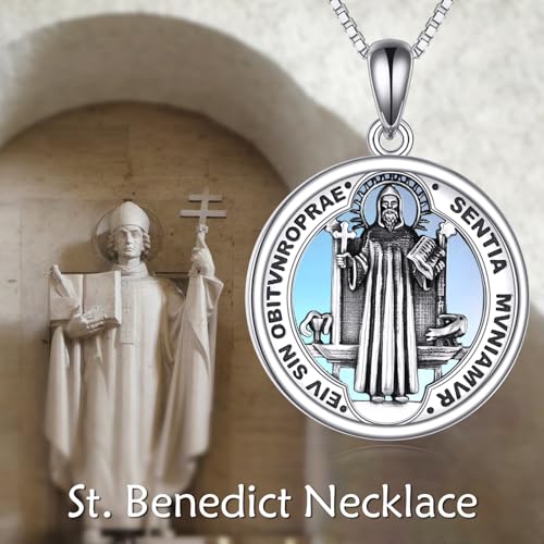 VONALA St Michael Necklace 925 Sterling Silver Saint Christopher Necklace St Benedict Medals Necklace Amulet Medal Jewelry for Men Women Saint Benedict Medal Necklace