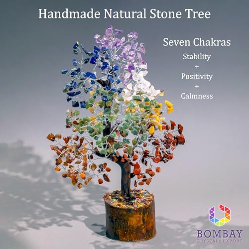 7 Chakra Crystal Tree of Life – Handmade Healing Gemstone Bonsai for Positive Energy, Prosperity & Home Décor – Good Luck Gift for Women, Mom, Office & Living Room Accent 7 Chakra Silver Wire