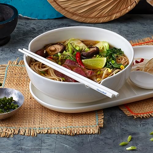 White Villeroy & Boch Soup Passion chopstick set with matching soup bowls, elegant dinnerware for Asian cuisine.