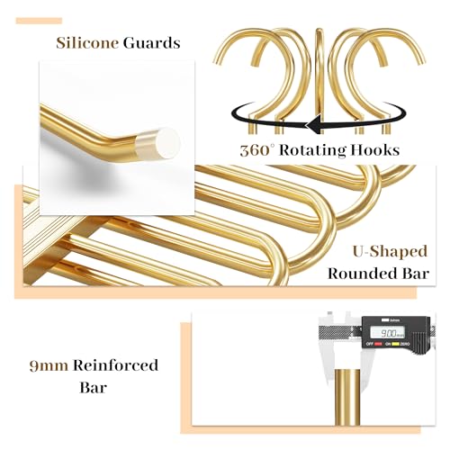 Pants Hangers,2 Pack Golden Metal Alloy Hangers Closet Organizer,Sturdy Space-Saving Clothes Pants Hangers, Closet Organizers for Pants Jeans Skirts Scarf Legging