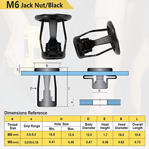 KOOPATZ black M6 rivet nut jack nut assortment with installation tool for thin boards and plastic panels