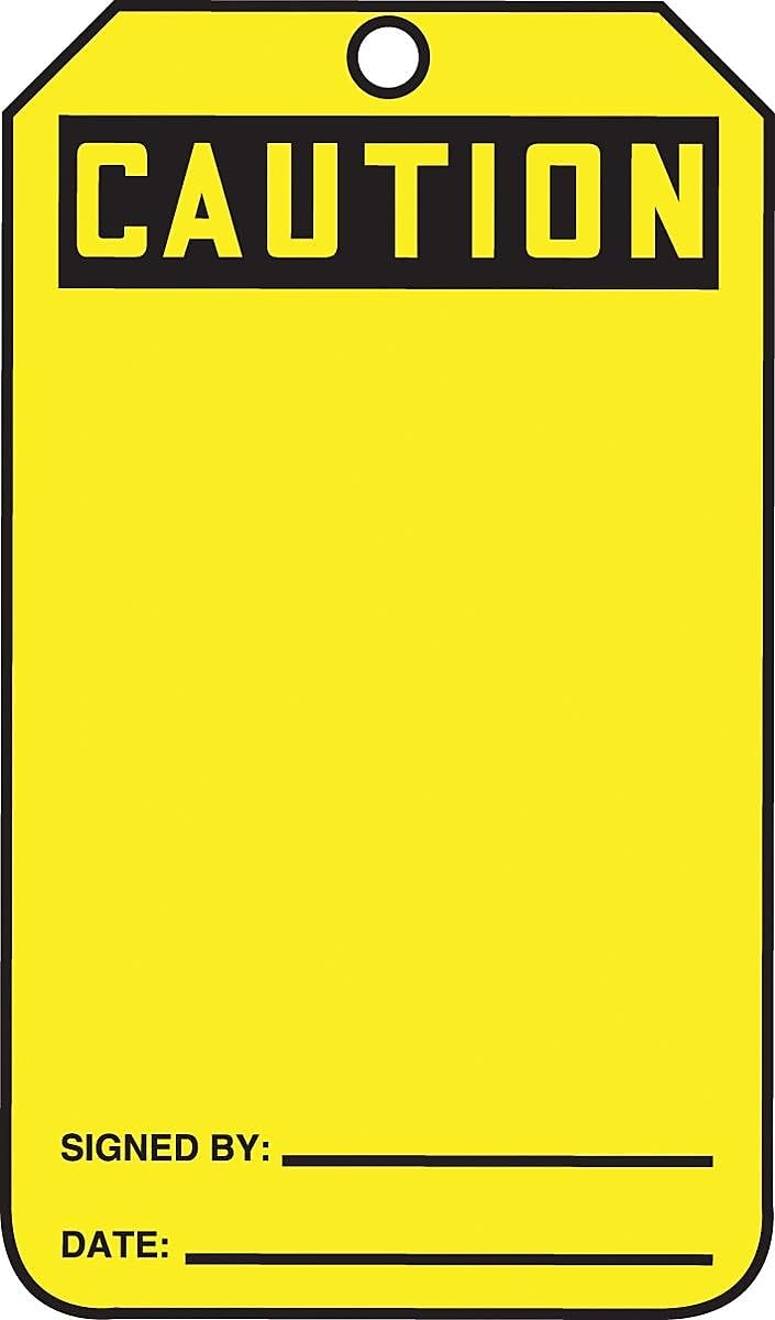 Accuform Signs MGT200CTP Safety Tag, Legend Caution (Blank), 5.75" Length x 3.25" Width x 0.010" Thickness, PF-Cardstock, Black on Yellow (Pack of 25)