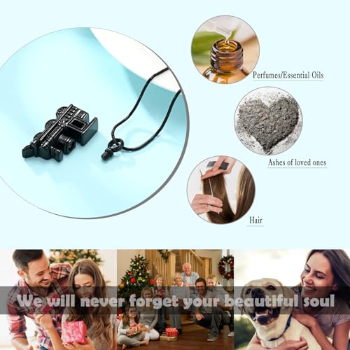 Mini Train Urn Necklace for Ashes Car Cremation Jewelry for Women Men Stainless Steel Memorial Necklaces Ash Holder for Human Pets Keepsake Jewelry for Loved Ones with Fill Tool Black