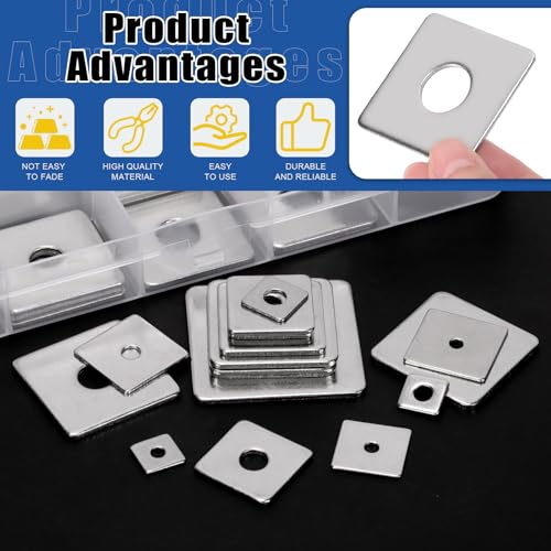 Glarks stainless steel square washers assortment set with round holes in multiple M3–M14 sizes