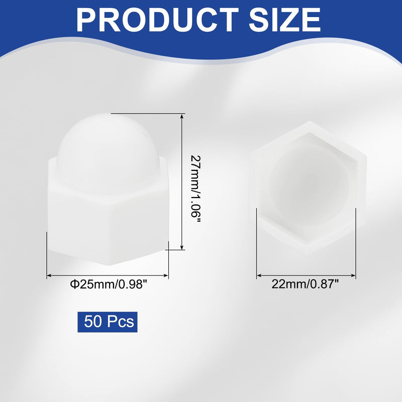 [Australia - AusPower] - PATIKIL 50 Pcs Hex Nut Cover, M14x22x27mm Nylon Screws Bolt Covers Caps Dome Acorn Hex Head Bolt Protection Cap for Screws Nut, White 