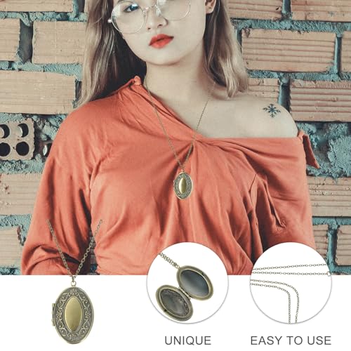 VOSAREA Photo Case Pendant Necklace Bronze Oval Copper Jewelry