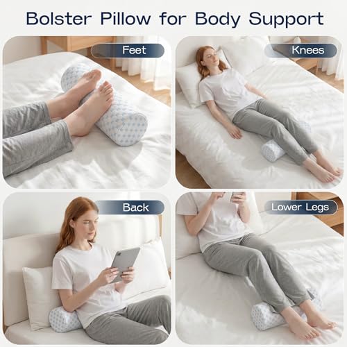 Neck Roll Pillow for Neck Pain Relief - Memory Foam Neck Support Pillow for Bed | Round Neck Pillow for Sleeping, 15.7 * 6 * 6 inch (Cool-Blue) Cool Blue Large - 6.0" H