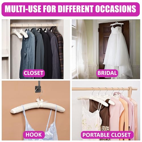 Amber Home 10 Pack Large Ivory Satin Padded Hangers for Women Clothing 17"