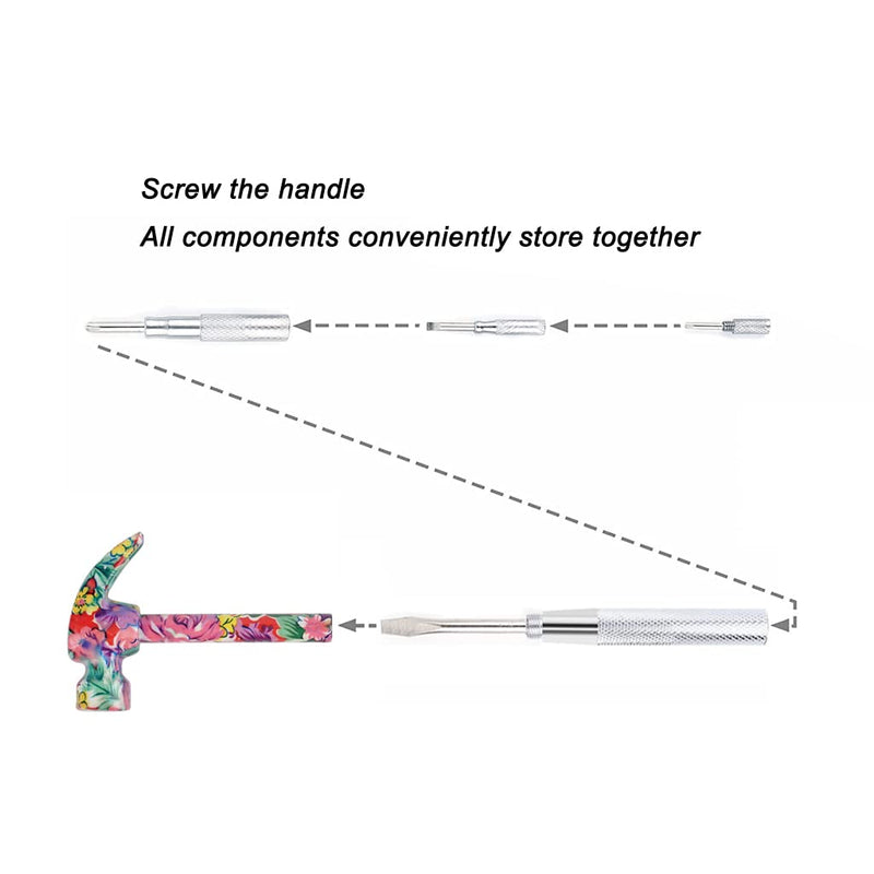 [Australia - AusPower] - 6 in 1 Metal Hammer & Screwdriver Multitool Set with Anti-Slip Grip Handle Slotted/Flat Head Phillips Screwdriver Nail Puller and Claw Hammer (Red) Red 