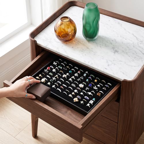 Three PercyEffie velvet jewelry trays with 300 slots each, stackable ring display trays for organizing jewelry collections.