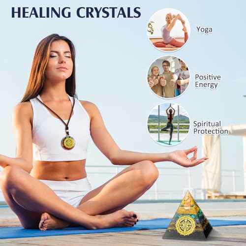 Orgonite Pyramid with Chakra Necklace, Tourmaline Energy Healing Crystals