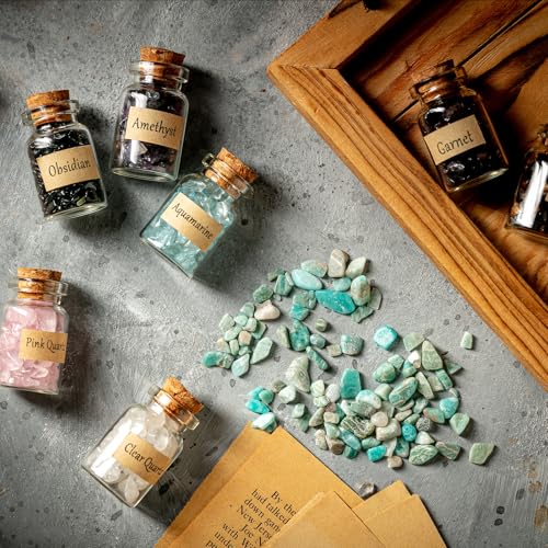 KHOCOEE 24 Gemstone Bottles Chip Crystals and Healing Stone, Chakra Healing Crystals Bottles, Wicca Gem Stones Set, Witchcraft Crystals