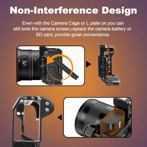 Camera Cage for Nikon ZR with Handle, Modular Design of L Plate and Cage with Built-in Cold Shoe Mount, Anti-Twist ZR Camera Cage Compatible with ARRI 3/8”, 1/4” Interface and ARCA
