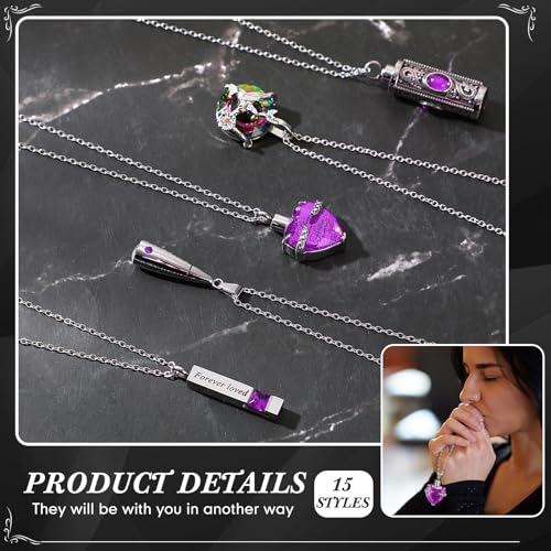 Ecation 15 Pcs Urn Necklace for Ashes Women Cremation Jewelry Purple